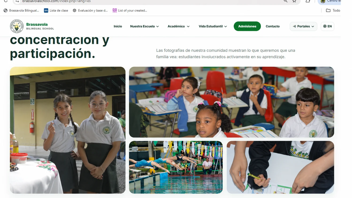 Vista del sitio web de Brassavola Bilingual School